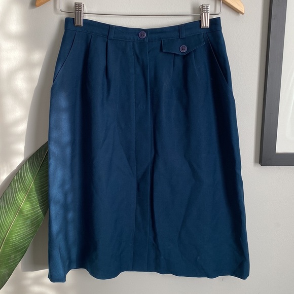 Vintage Mr Jax 🇨🇦 Dark Teal Wool Skirt - Picture 1 of 8
